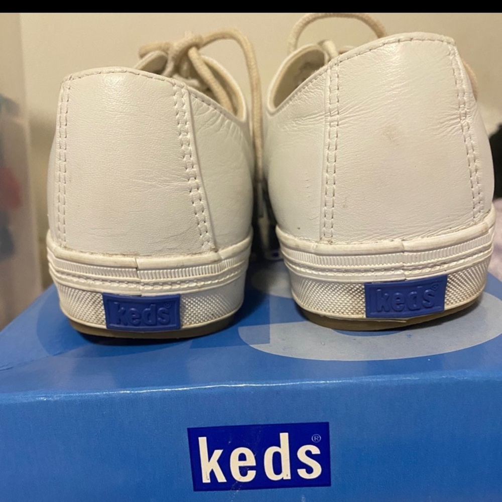 Classic White Leather Lace Up Keds - 9.5